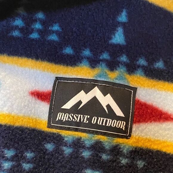 MASSIVE OUTDOOR Aztec Print Quarter Snap Fleece Pullover Blue Yellow Size Small - Picture 5 of 6